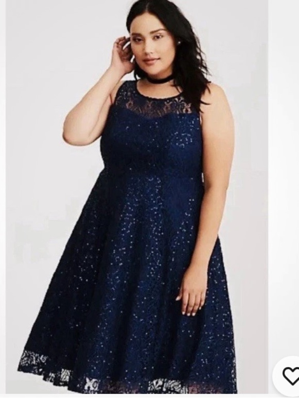 4-16 NWT $108 TORRID Occasion Dress Navy Sequin Lace Midi Skater Sz 10